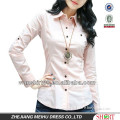 2016 lady's popular pink color long sleeve PoLo collar slim fit shirt with one pocket